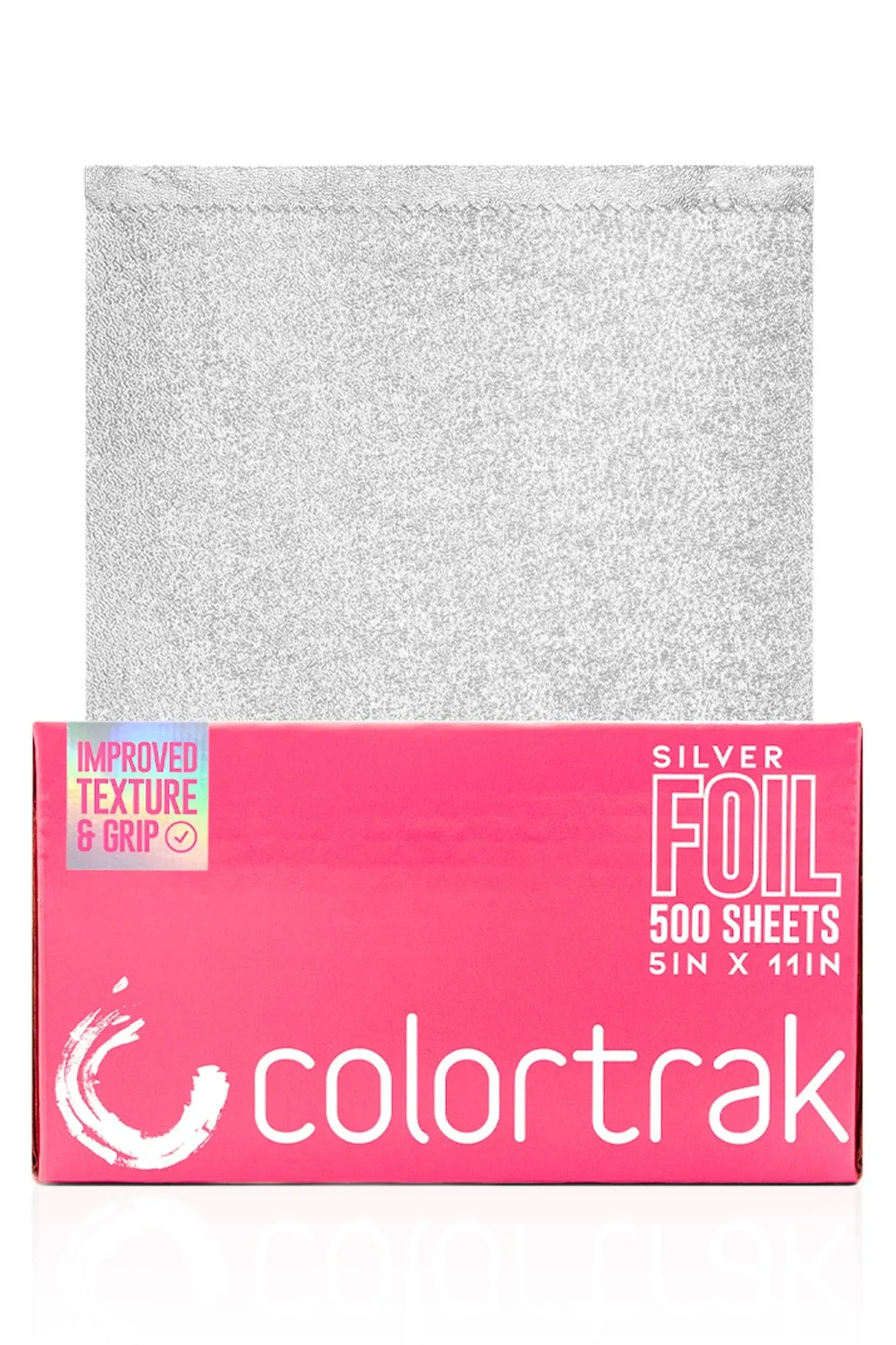 Colortrak Embossed Sheets Silver Aluminum Foil Pop-up Dispenser, 500 Pre-cut Sheets Non-slip Textured Silver 5 x 11 Sheets for Hair Foil Coloring and Highlighting Sheet Applications