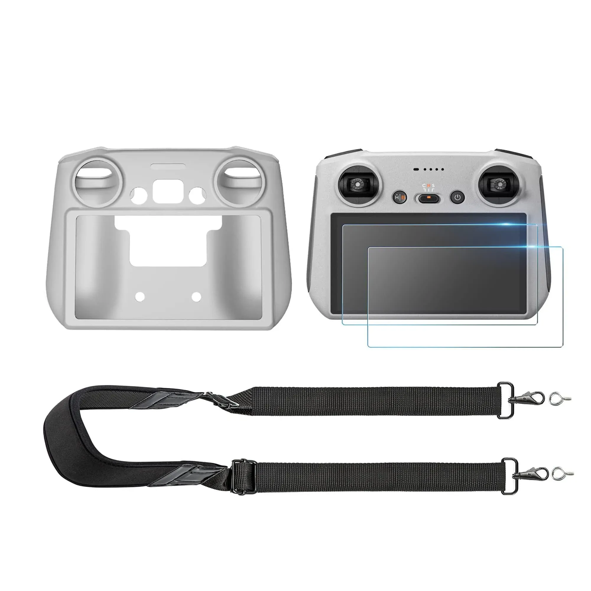 Mini 3 Pro RC Control Silicone Protection Cover + Tempered Glass Screen Protector Film (2pcs) + Neck Lanyard/Strap for DJI Mini 3 Pro/Mini 3/Mavic 3 Classic/Mavic 3 Pro Accessories