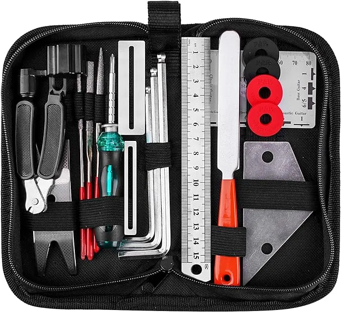 Guitar Repair Tools 20PCs Guitar Tool with String Organizer Guitar Winder String Cutter String Action Ruler Gauge Fingaorad Guard Fret Files