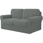 CHUN YI 5 Piece Stretch Loveseat Sofa Cover, 2 Seater Couch Slipcover with Two Separate Backrests and Cushions with Elastic Band, Checks Spandex Jacquard Fabric(Medium,Dove Gray)