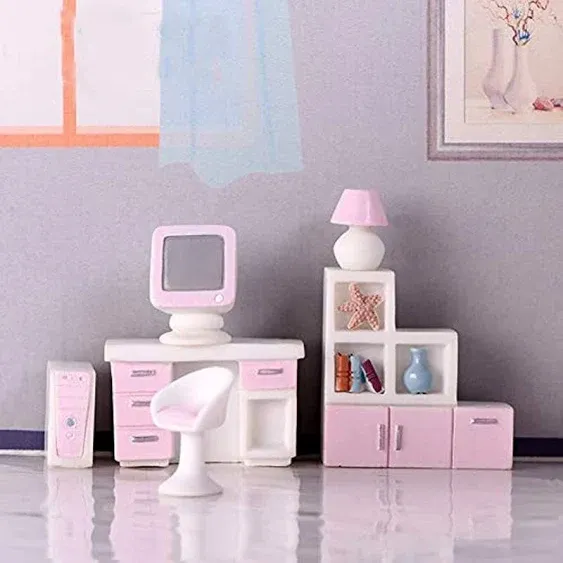 X Hot Popcorn 23 Pcs Dollhouse Furniture Set Mini TV Brain Bedside Clothes Bookcase Audio Dressing Table Kettle Computer Furniture Bedroom Set Dollhouse Accessories