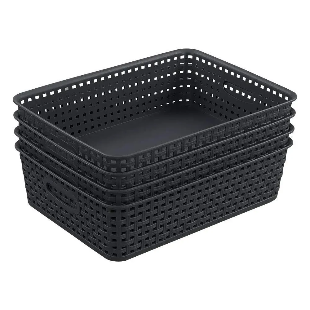 Office Paper Tray Basket Plastic Shallow Storage Basket Set of 4 Grey