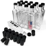 Quadra Bottles 8.5 Oz 15 Sets of Premium Commercial Grade Glass Square Bottle Leak Proof Airtight Plastic Screw Cap Lids Shrink Capsule - European Marasca 8.5 oz Bottle (Black 15Sets 8.5oz 250ml)