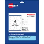 Avery Waterproof Round Sure Feed Print to The Edge Labels