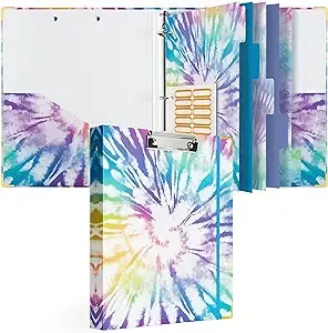  Tie dye 3 Ring Binder 1 Inch for Letter Size Paper with 5-Tab Binder Colorful 