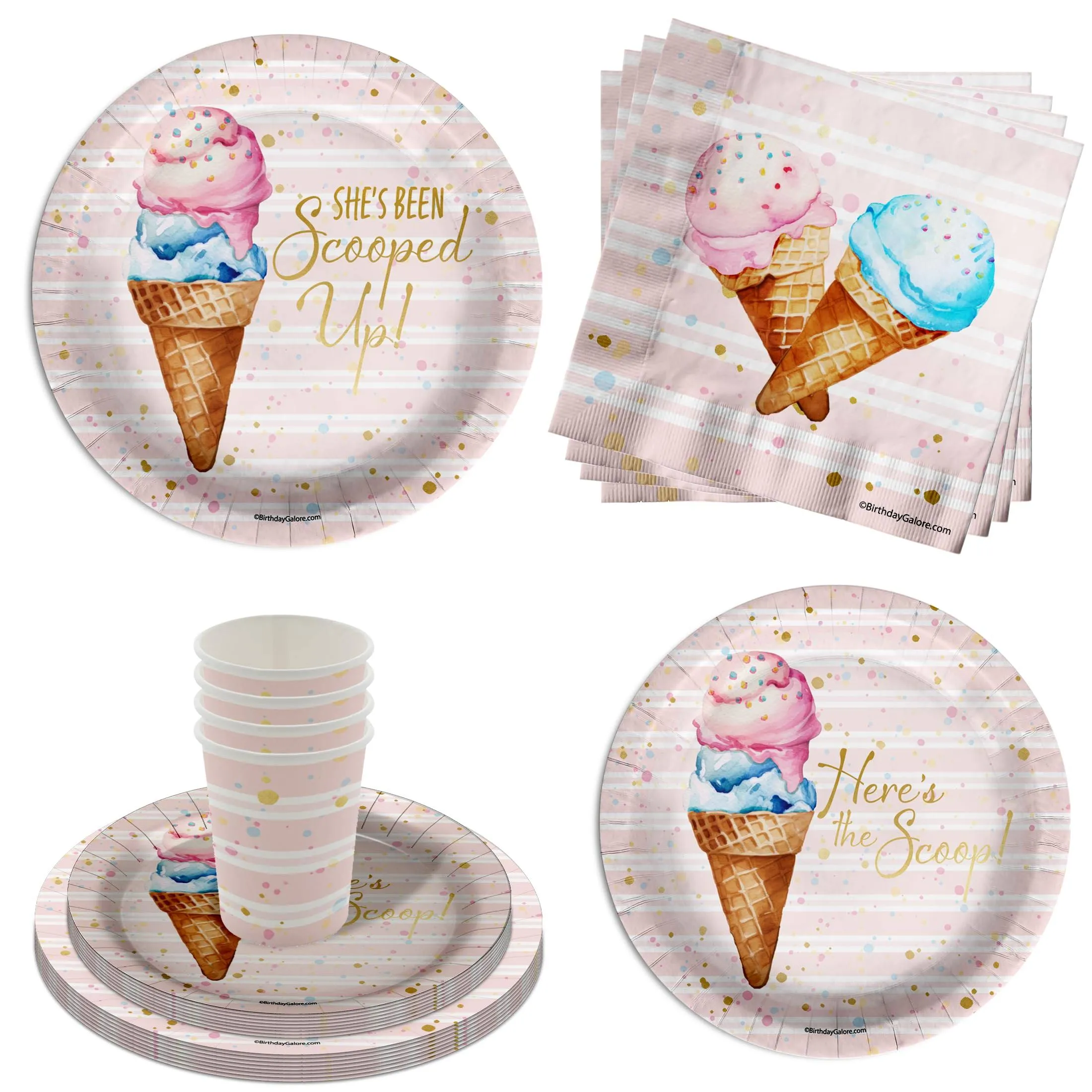 She's Been Scooped Up Ice Cream Bridal Shower Party Supplies 64 Piece Tableware ...