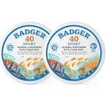 Badger Coral Reef Safe Sunscreen Tin, SPF 40 Zinc Oxide Sunscreen, Broad Spectrum, Water Resistant, Travel Size Sunscreen, Sun Skin Care, Unscented, 2.4 oz (2 Pack)