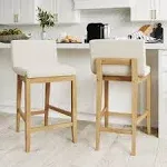 Nathan James Gracie Modern Counter Height Bar Stool with Back, Counter Stool Upholstered Chair with Natural Textured Linen and Brushed Wooden Legs,