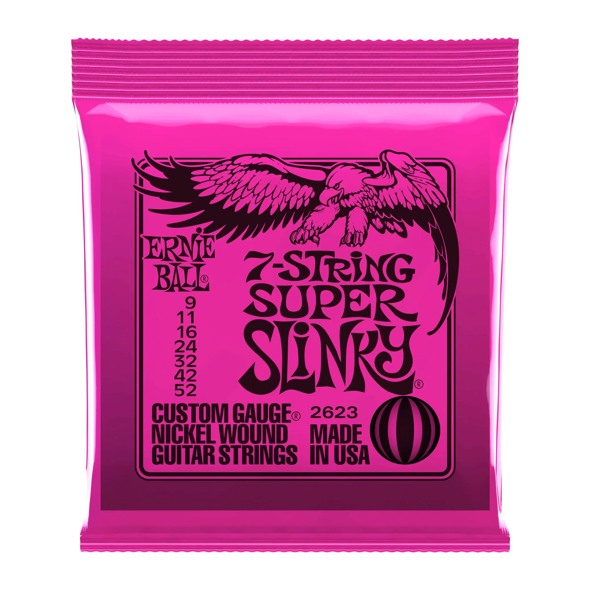 Ernie Ball 7-String Super Slinky Nickel Wound Electric Guitar Strings, 9-52 Gauge (P02623)