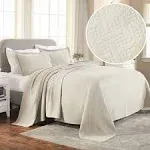 100% Cotton Basketweave Matelasse All-Season 3-piece Coverlet Set, Queen