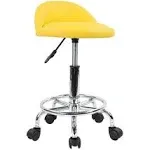 KKTONER PU Leather Round Rolling Stool with Foot Rest Height Adjustable Swivel Drafting Work Spa Task Chair with Wheels (Yellow)