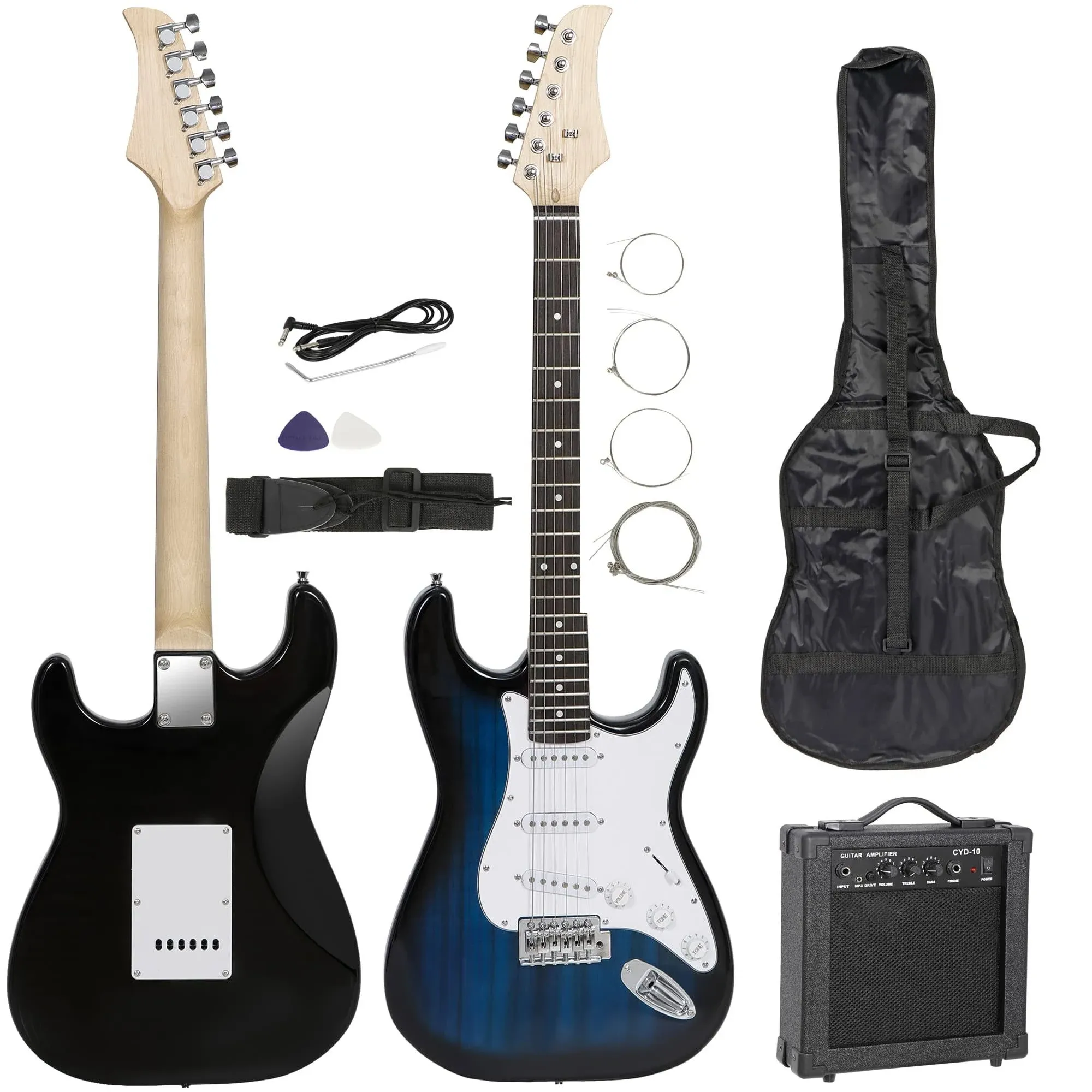 39&#034; Full Size Beginner Blue Electric Guitar with Amp, Case and Accessories Pack