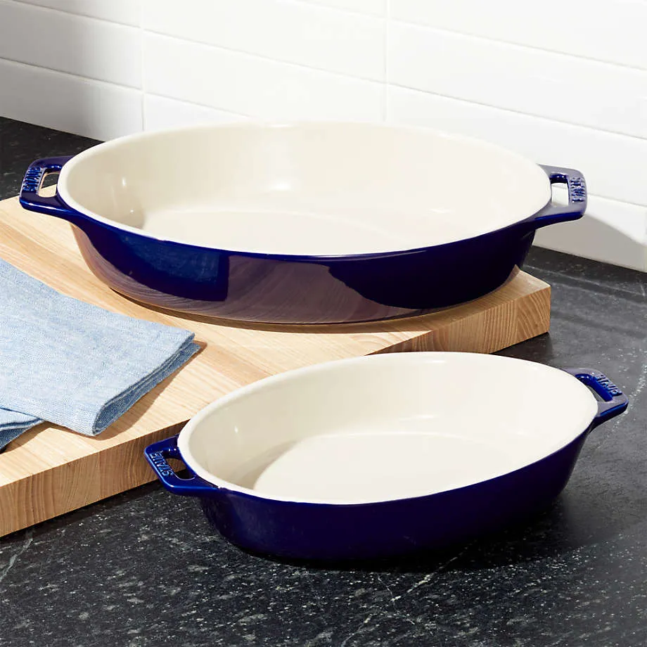 STAUB Ceramics Oval Baking Dish Set, 2-piece, Dark Blue