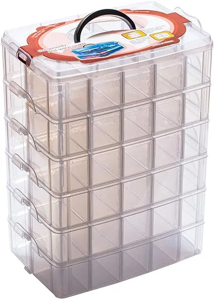 Sooyee 6 Layers Stackable Storage Container Clear 60 Adjustable Compartments,Compatible with Small Toys Arts and Crafts Piping Tips Hardware Storage Organizer