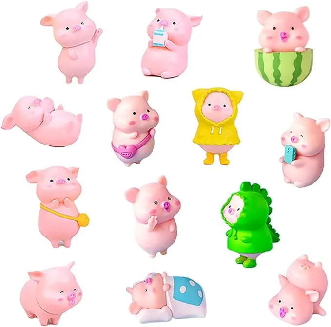 DOYIFUN 13pcs Pig Figure Animal Toys Set, Pink Pig Cake Toppers Fairy Garden ...