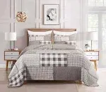 Chezmoi Collection Sanders 3-Piece Plaid Windowpane Checkered Patchwork Quilt Set