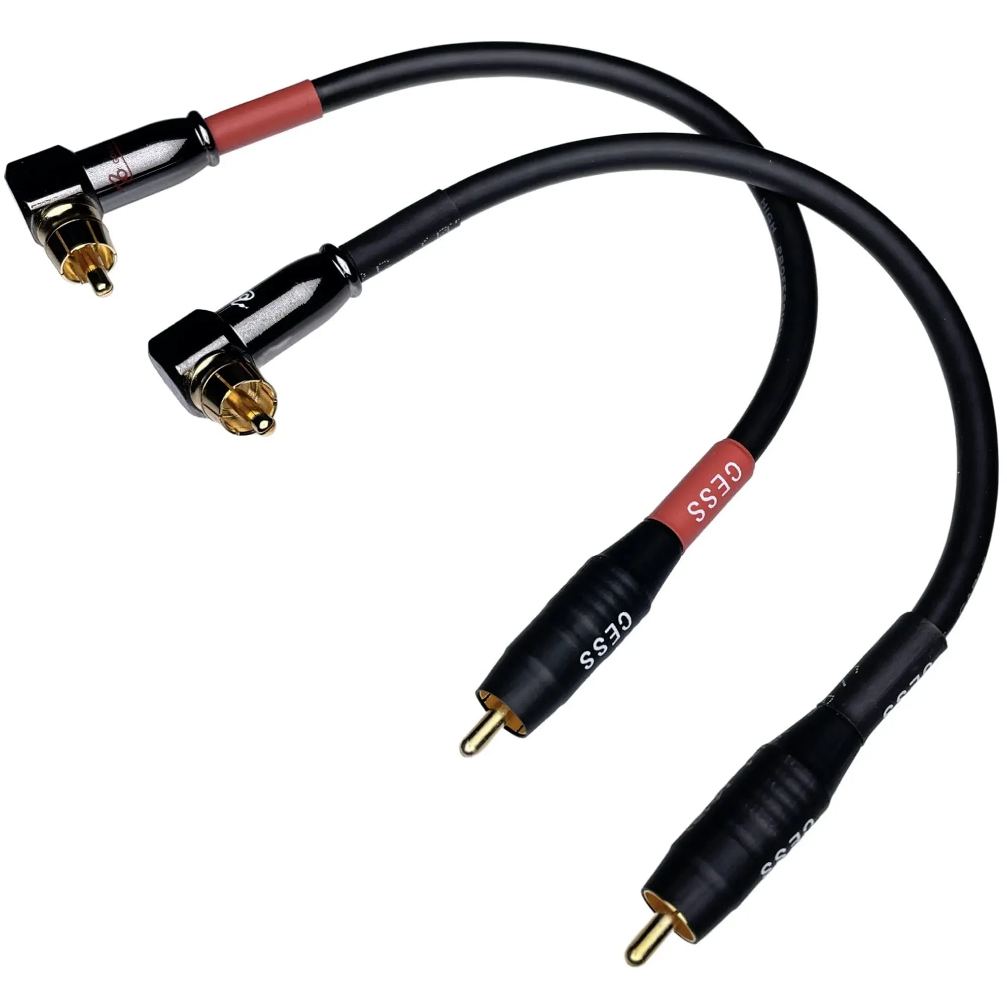 CESS-167-6i RCA Right Angle to Straight Type Male to Male Preamp Jumpers Patch Cable, 2 Pack (6 Inches)