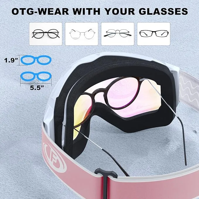 findway Ski Goggles OTG - Over Glasses Snow/Snowboard Goggles for Men, Women & Youth - 100% UV Protection