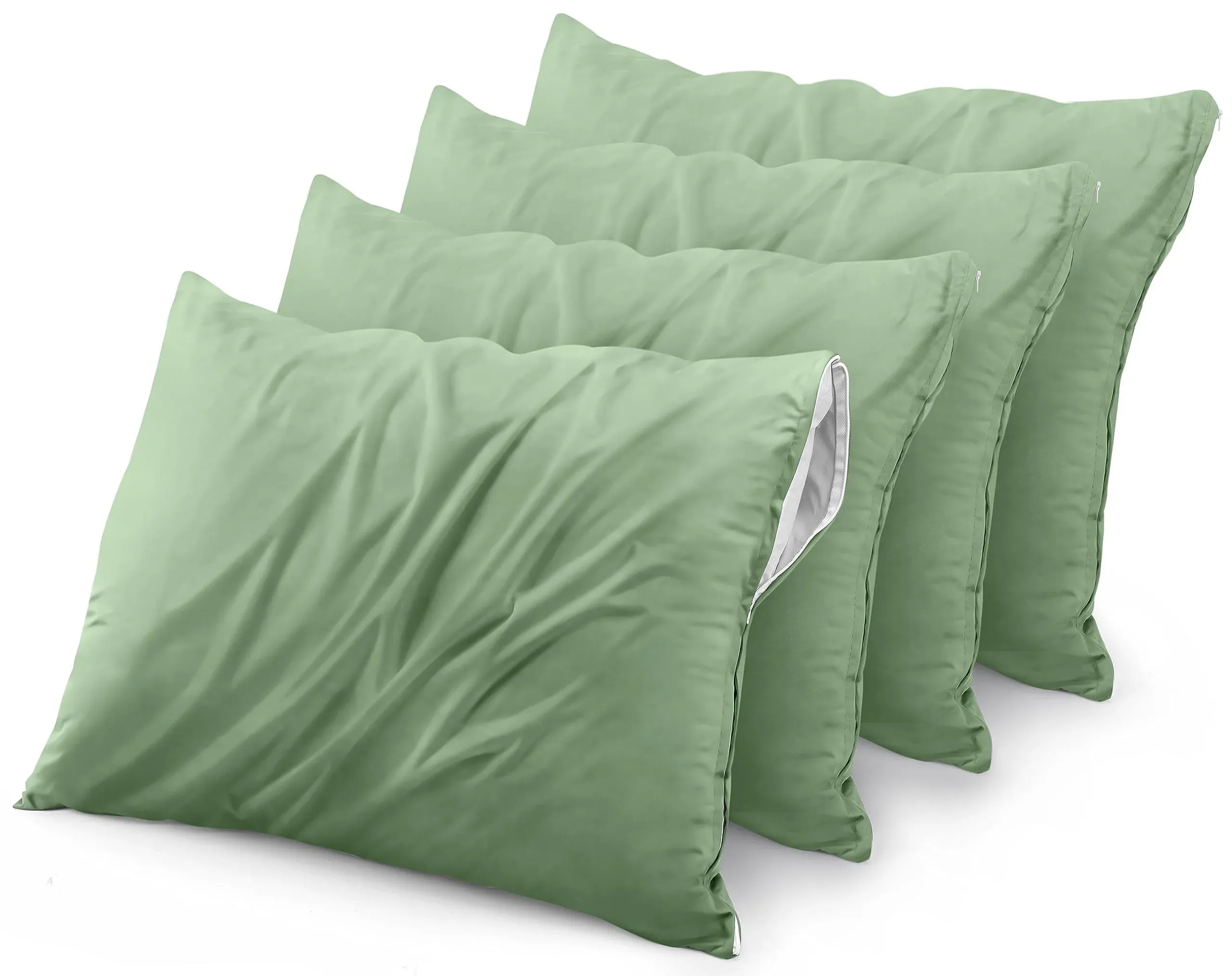 Utopia Bedding Waterproof Pillow Protectors Zippered (4 Pack, Sage) Queen Size, Bed Bug Proof Pillowcases, Pillow Encasement Covers 20 x 28 Inches