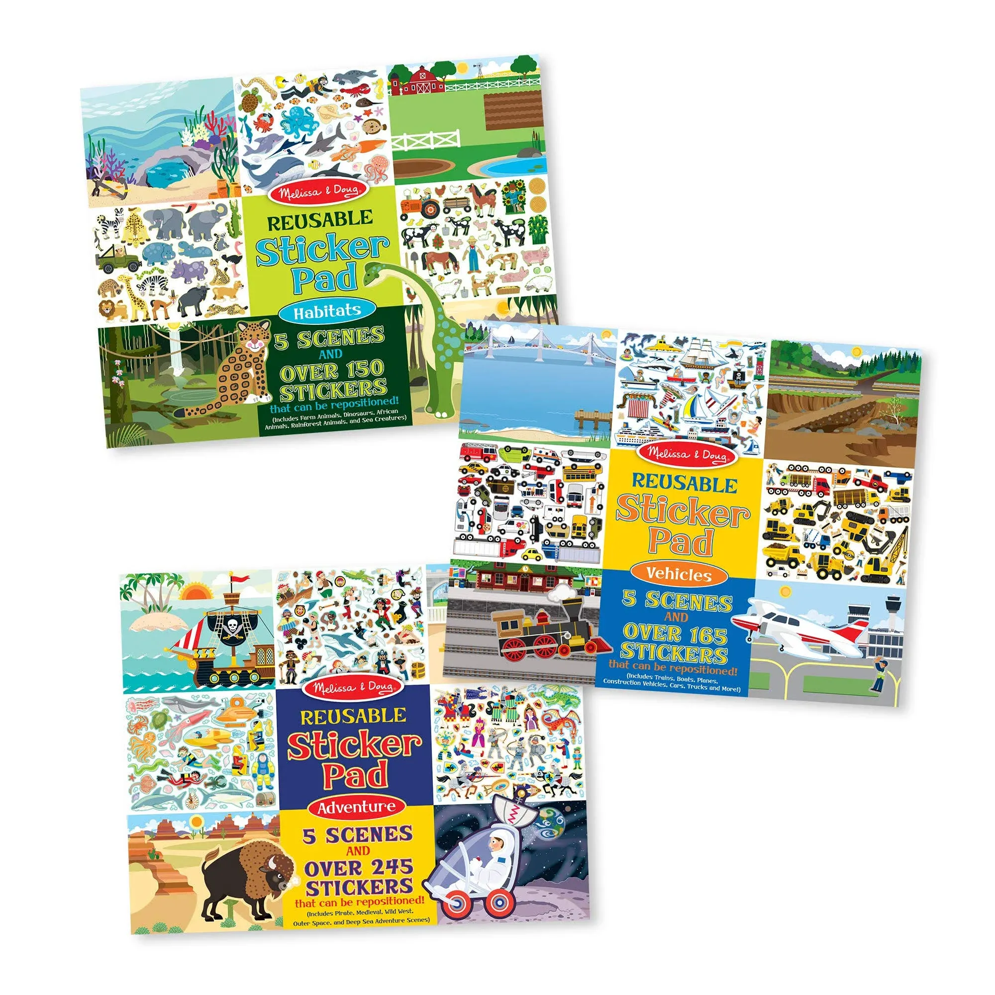 Melissa & Doug Reusable Sticker Pad Bundle - Vehicles, Habitats and Adventure