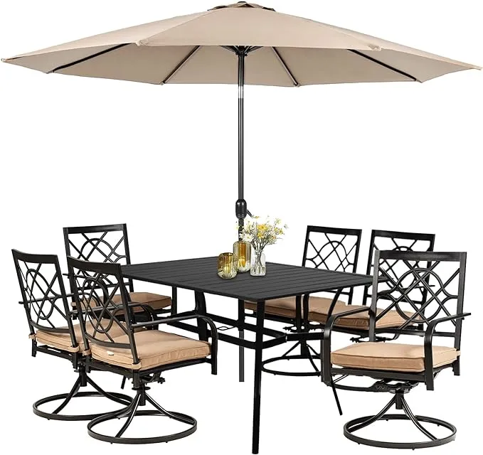 SOLAURA 7-Piece Outdoor Patio Dining Set, 6 Person Outside Table and Chairs Set ...