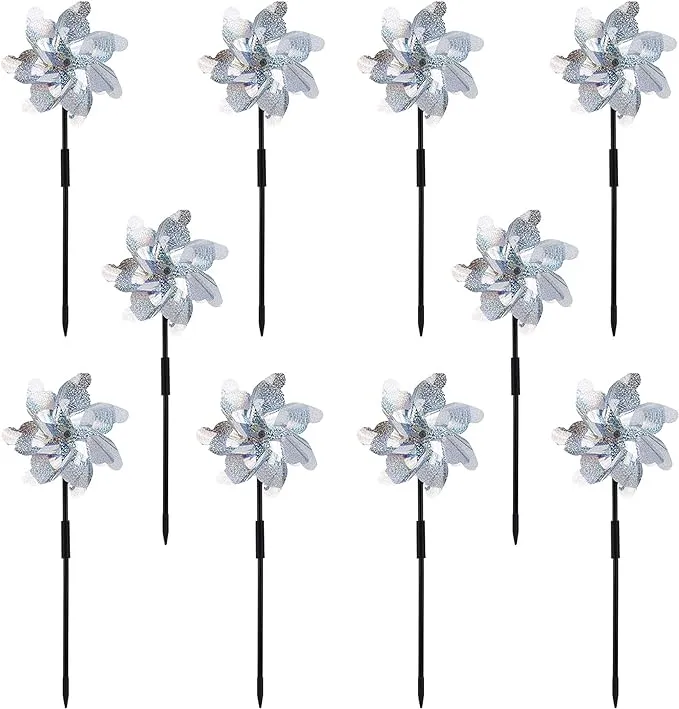 Charming Kinetic Pinwheels - 10 Pack Reflective Spinners for Outdoor Decor