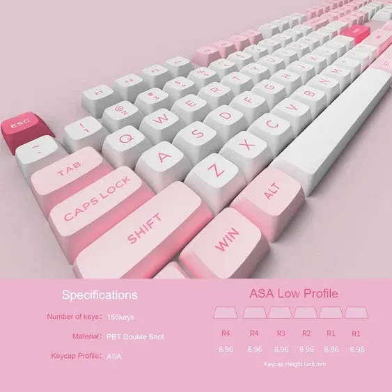 Pbt Keycaps Black & Pink Keycap Set 155-Key Asa-Low Profile Pbt Double Shot Keycap Set For Mechani