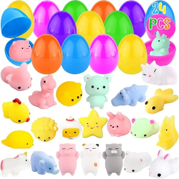 24 PCS Easter Eggs Filled Mochi Squishy Toys, Mini Kawaii Stress Reliever... 