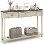 Costway Farmhouse Console Table Entryway Sideboard with 3 Drawers & Open Storage Shelf