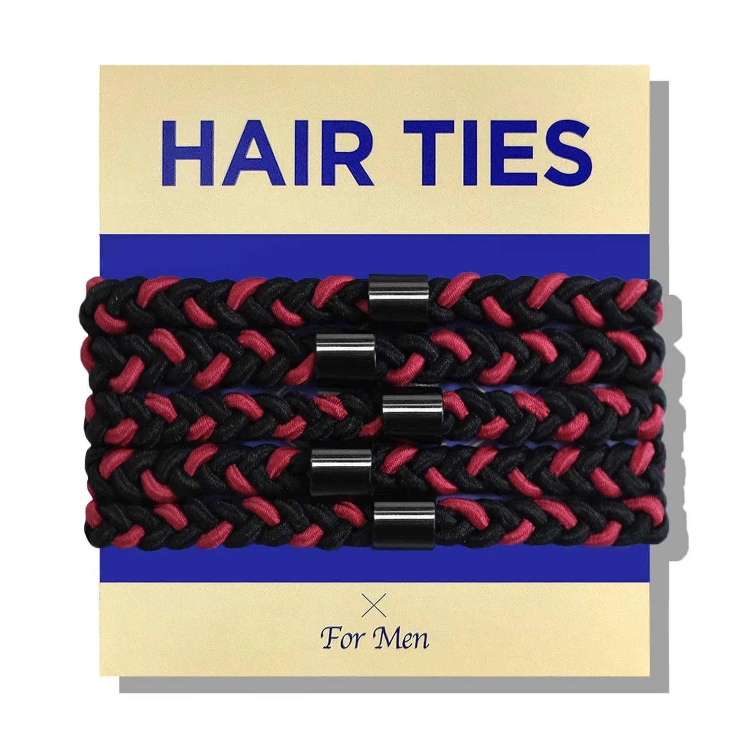 Braided Mens Hair Ties - For Buns Curly Thick Dense Hair Elastic Hair Ties | No damage Crease Breakage Man Bun Hair Tie Men with Long Hair | Perfect hairtie For Men, 5 pcs(XL, Red Black)