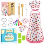 Toyze Birthday Gifts for 3-8 Year Old Girls Cute Stuff Apron for Girls Kids Cooking Sets Toddler Toys Kids Chef Hat and Apron Easter Christmas Stocking Stuffers White-with Cookbook