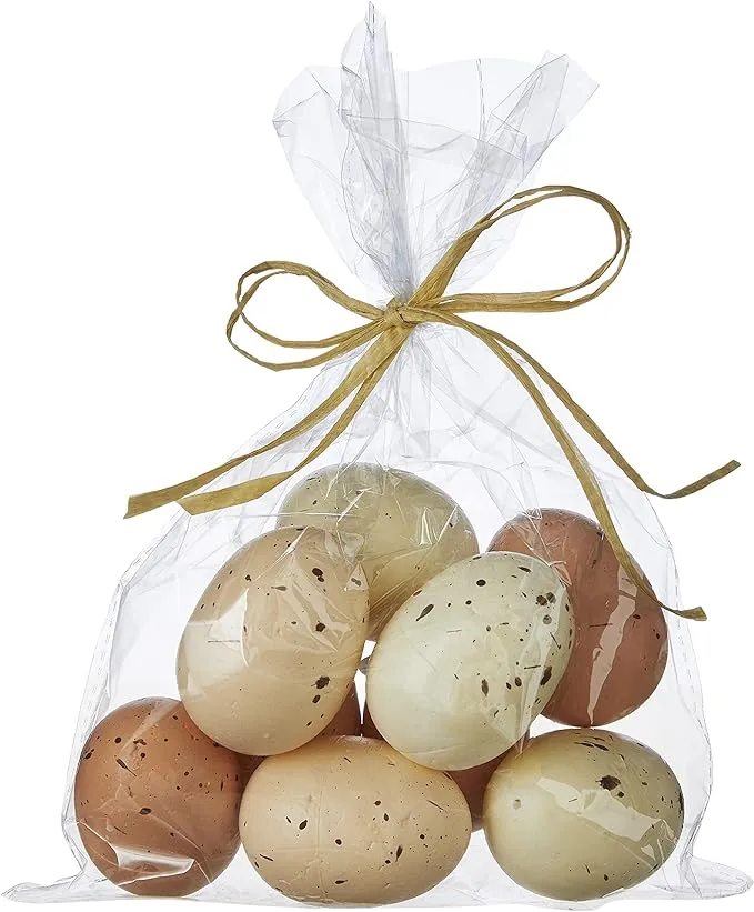 Artificial Bird Eggs, 9 Pieces, 2 Inches Long, Cream and Brown Shades Specks