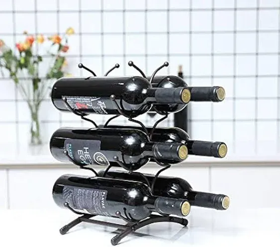 KLGO Wine Rack for Countertop,Wine Storage Shelf for Pantry Cabinet,can Hold 6 Bottles,6 Bottles Countertop Stainless Steel Metal Red Wine Storage Holder,Black