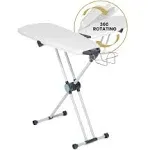 Dazzl 360-Degree Roto-Flip EZ20 Essential Ironing Board - Dual-Sided, Slim Iron Board Top with 8-Level Adjustable Height, Detachable Iron Holder, & Non-Slip Feet - HDPE Ironing Board Full Size