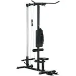 Soozier Cable Machine, LAT Machine with High and Low Pulley Stations, Cable Row Machine with Adjustable Seat and Flip-Up Footplate, for Home Gym