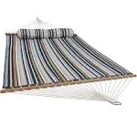 Quilted Fabric Double Hammock with Pillow, Heavy Duty Hardwood Cherry Stripe