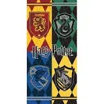 Harry Potter Beach Towel 28x58 Inches Hogwarts Crests Print Multicolor