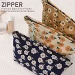 Women Floral Corduroy Canvas Travel Makeup Bag Cosmetic Pouch Purse Organizer, Khaki