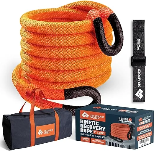 1" x 30 Feet Kinetic Recovery Rope – 48,000 lbs Capacity Tow Rope with Mesh Storage Bag - Off-Road Snatch and Strap Kinetic Rope Recovery Kit for SUV, UTV, ATV, Jeep,Trucks and Tractors