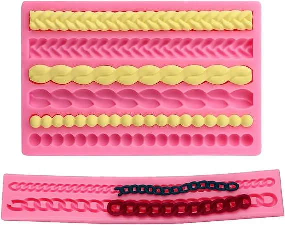 2-Pack Pie Crust Silicone Molds, Rope Pearl Lace Fondant Mold,Chain Shaped Silicone Fondant Mold for Cake Decorating