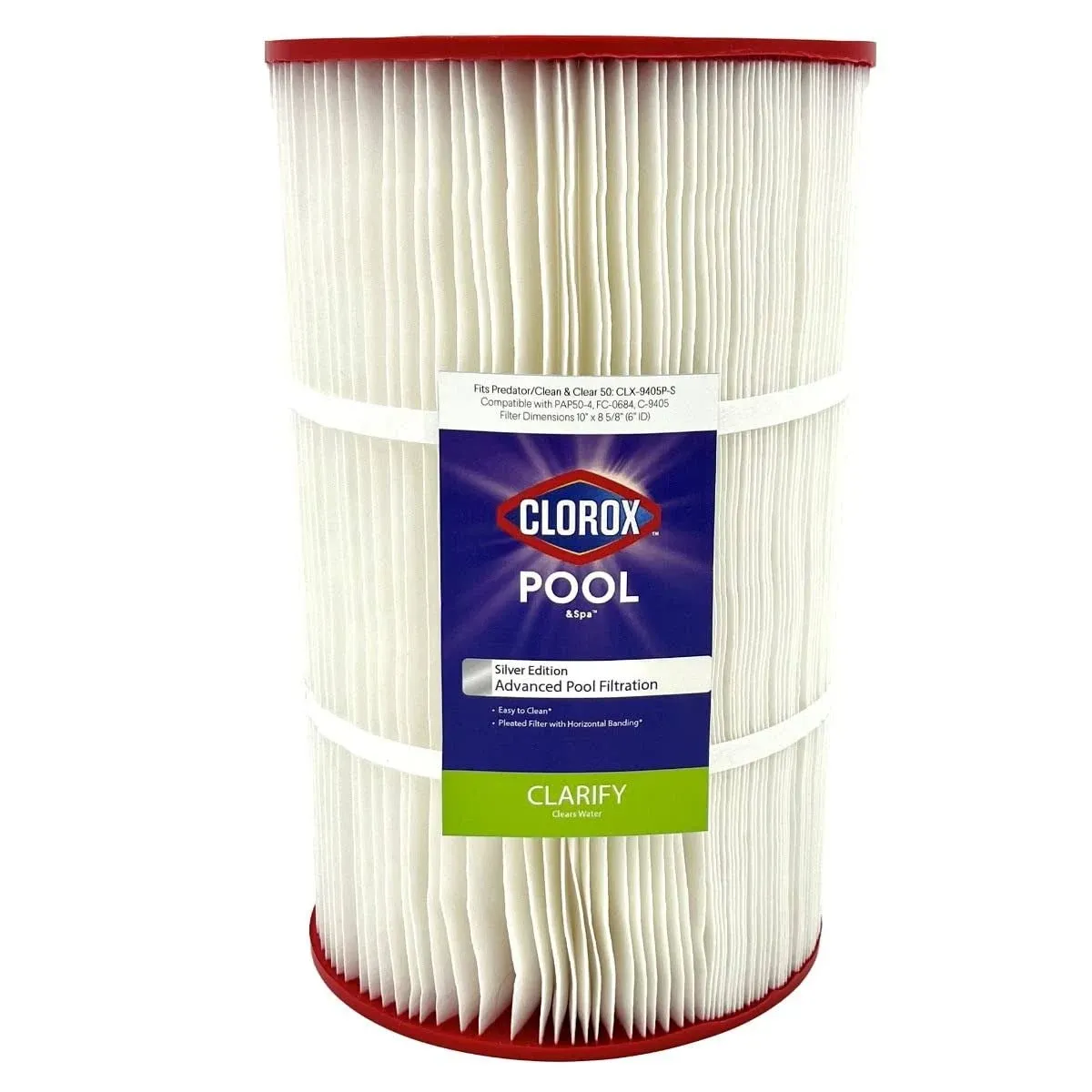 Clorox Silver Edition Advanced Pool Filter | Replacement for Predator 50, Pentair Clean & Clear 50, Unicel C-9405, Pleatco PAP50-4, Filbur FC-0684, and More | 50 sq ft Pleated Filter Media