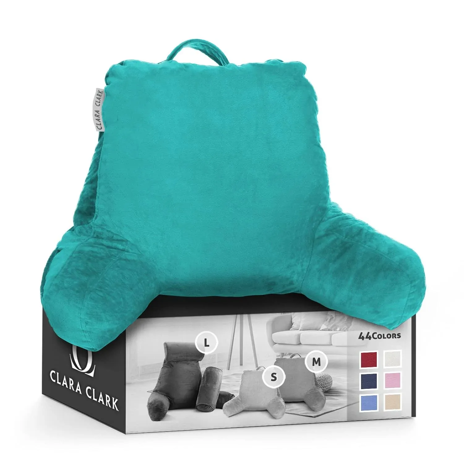 Cozy Reading Pillow with Back and Side Pockets - Premium Memory Foam - Teal Blue