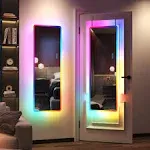 LVSOMT LED RGB Full Length Mirror, Full Body Mirror with Lights, Wall Mounted Lighted Mirror, Over The Door Hanging Mirror, 14 LED Light + Dimmable Brightness + Adjustable Speed, 47" x 16"