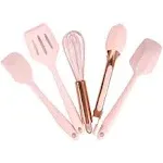 Rose Gold And Pink Kitchen Utensil Small Five-Piece Set Mini Silicone Kids Kitchen Tools Whisk Spatula Tongs Spoon And Slotted Spatula(Kids Baking Supplies)