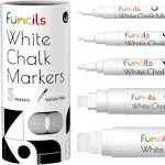 5 White Chalk Markers for Chalkboard Signs, Blackboard, Car Window, Bistro, Glass | 5 Variety Pack - Thin, Fine Tip, Bold & Jumbo Size Erasable Liquid Chalk Pens (1mm, 3mm, 6mm, 10mm, 15mm)