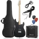 Davison Guitars Full Size Electric Guitar with 10-Watt Amp, Black - Right Handed Beginner Kit with Gig Bag and Accessories