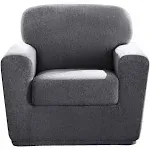 Sure Fit Cedar Stretch Washed Black Polyester Textured 2 Piece Chair Slipcover