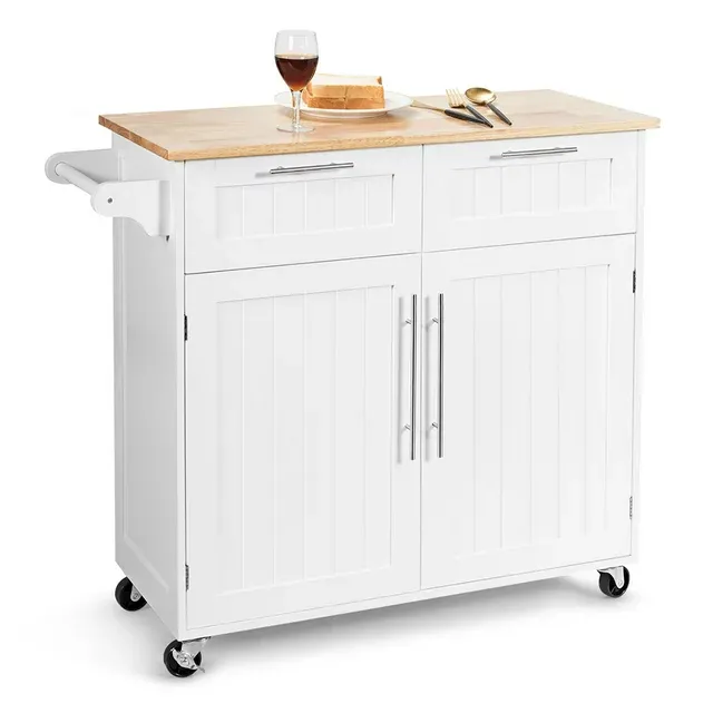 Costway Rolling Kitchen Cart Island Heavy Duty Storage Trolley Cabinet Utility White