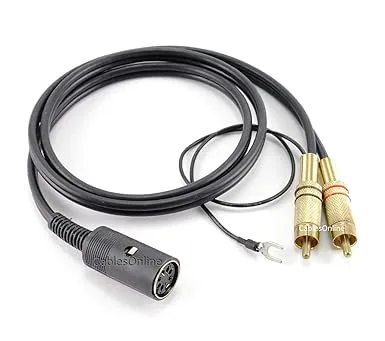 3ft DIN-7 Female to Gold 2-RCA Males TurnTable Cable w/ Ground