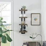 DANYA B Floating Decorative Wall Shelf 11&#034; W x 7.6&#034; D x 36&#034; 4-Tier Walnut Black